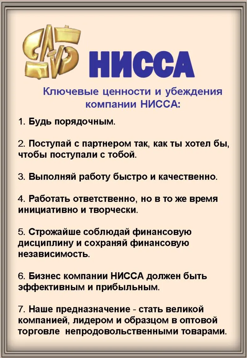 Ключевые ценности и убеждения компании НИССА