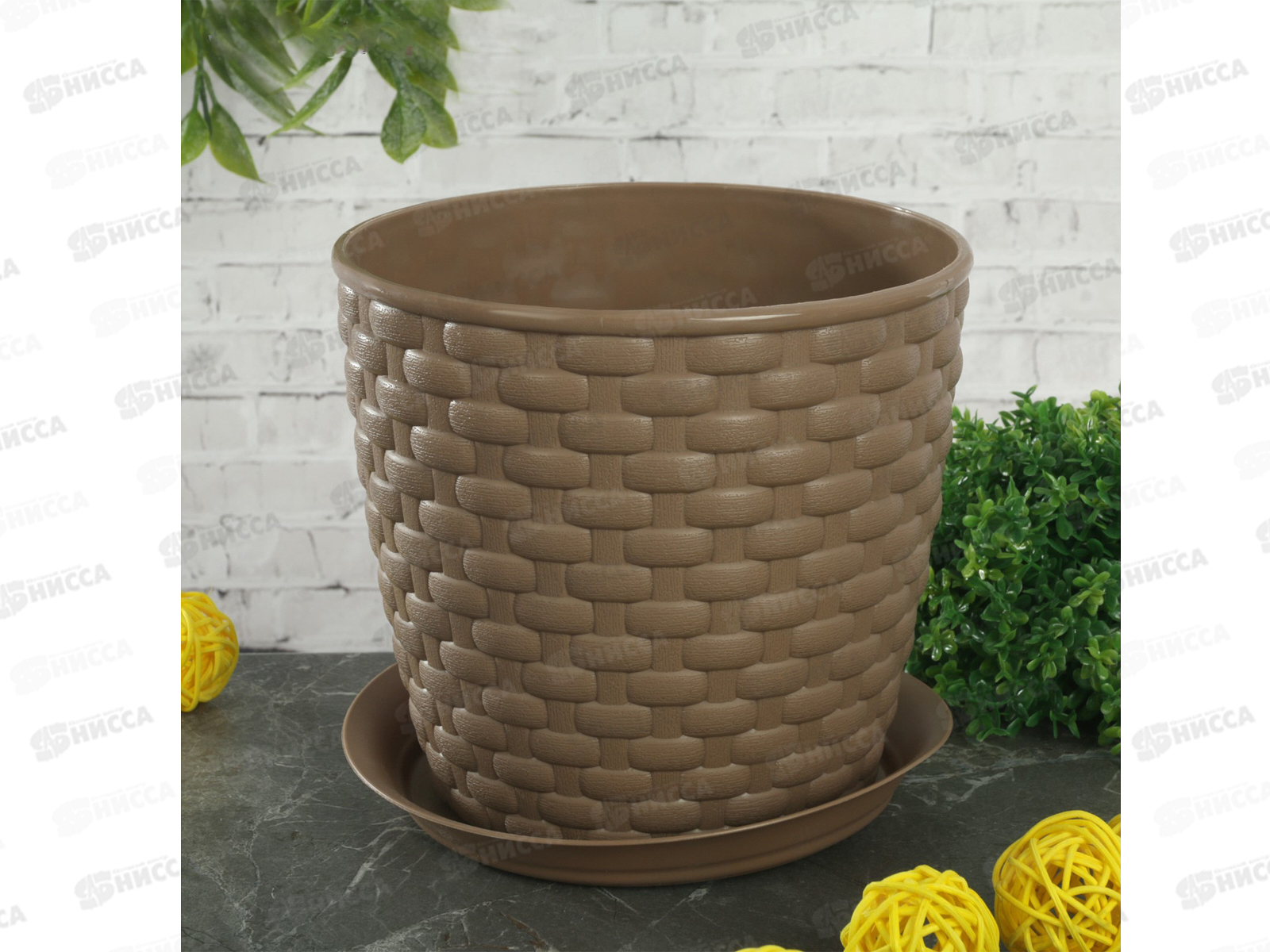 Кашпо РОТАНГ 1литр с поддоном бежевый Д 135 М3080 *16