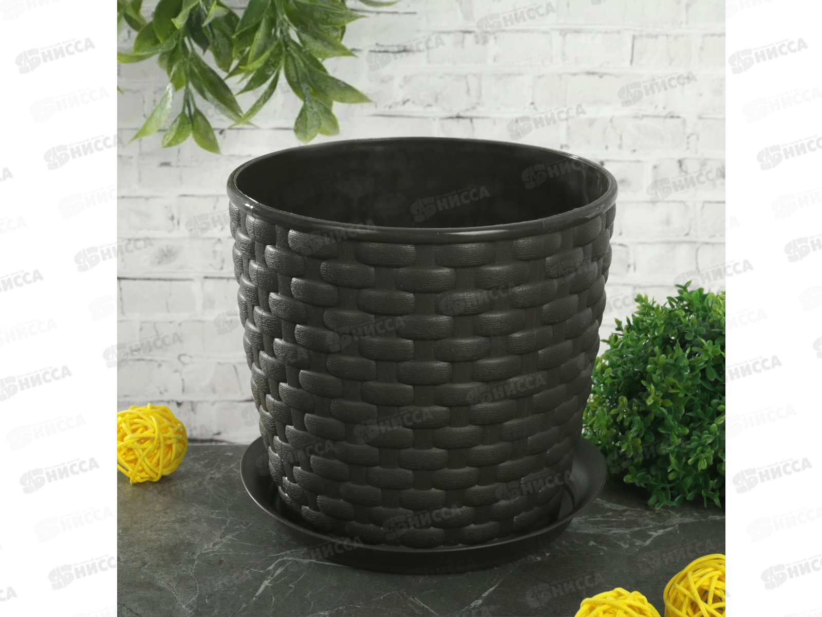 Кашпо РОТАНГ 1л с поддоном коричневый Д 135  М3080 *16