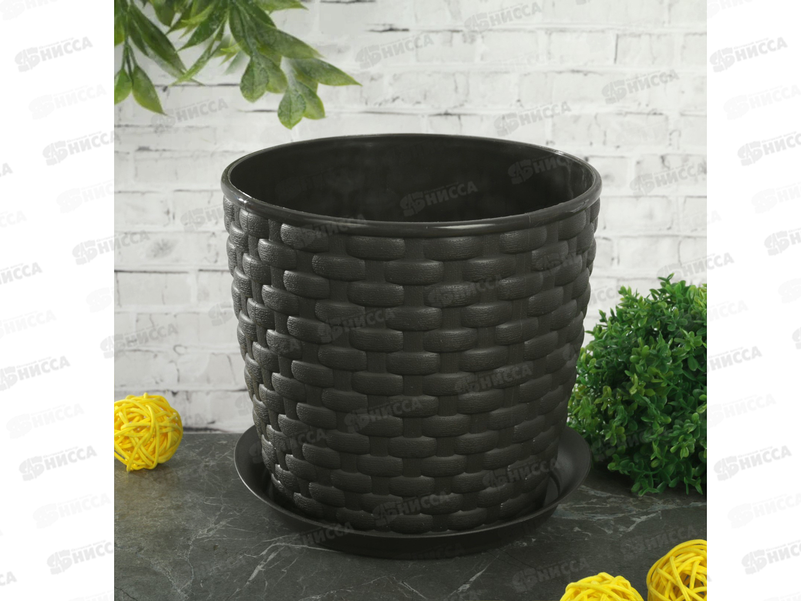 Кашпо РОТАНГ 2л с поддоном коричневый Д 155 М3081 *26