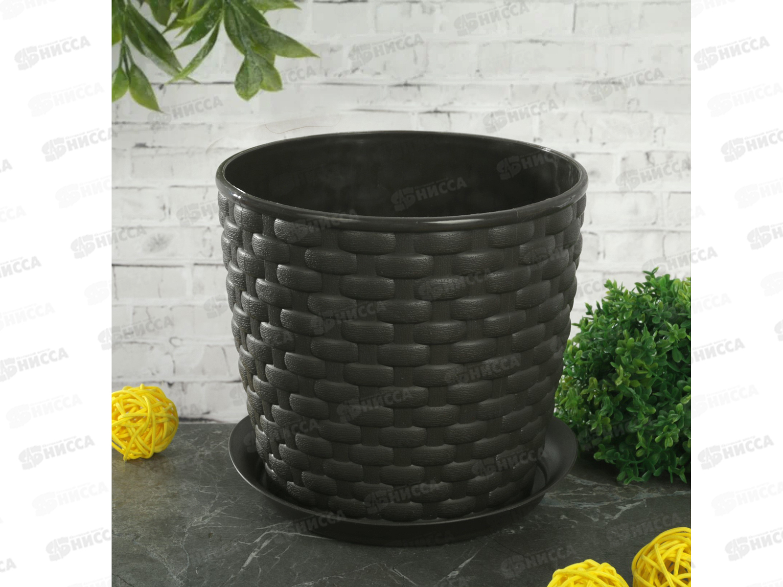 Кашпо РОТАНГ 3л с поддоном коричневый  Д 180 М3082 *24