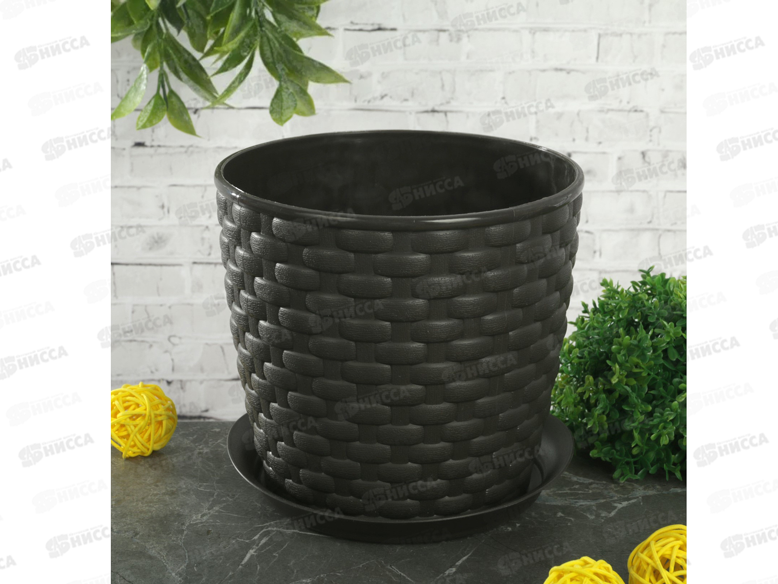 Кашпо РОТАНГ 4,7л с поддоном коричневый  Д 210 М3083 *20