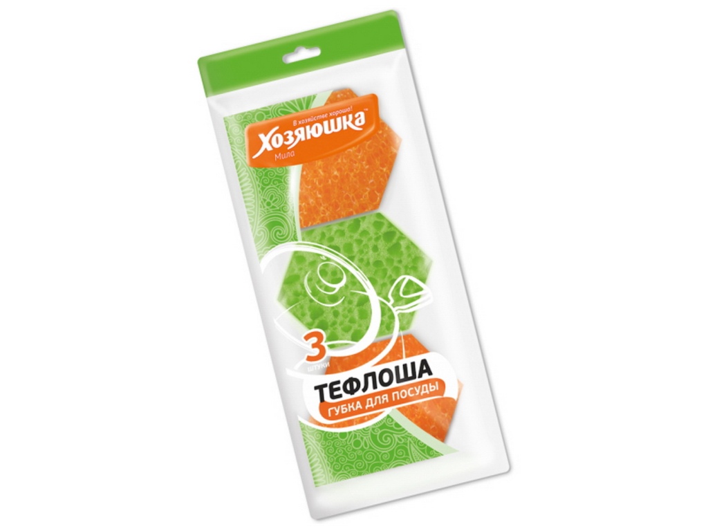 Губка для посуды ХОЗЯЮШКА 3шт тефлончик *60