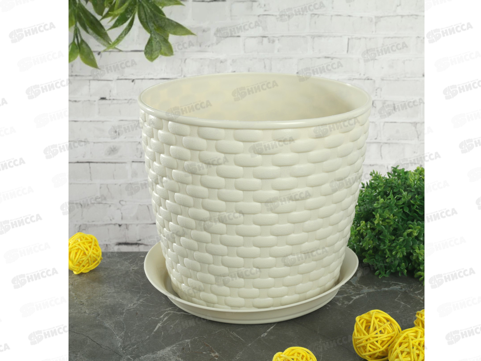 Кашпо РОТАНГ 3л с поддоном белый  Д 180 М3082 *24