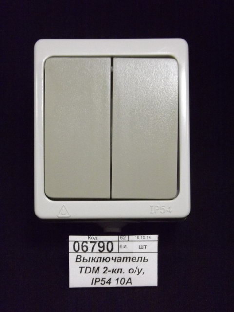 Выключатель TDM 2-клавиши, открытой установки IP54 10А &quotВуокса&quot 0002