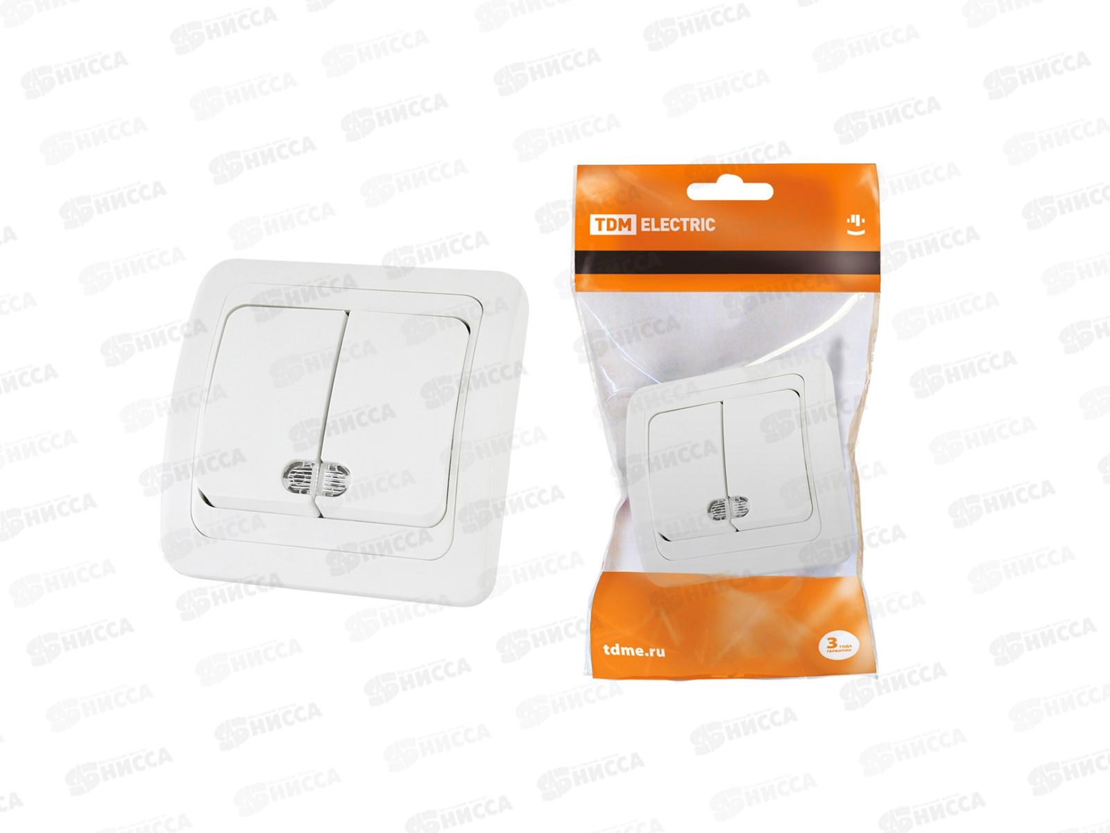 Выключатель TDM 2-клавиши  скрытой установки, подсветка., 10А белый &quotВалдай&quot, 0006 *10