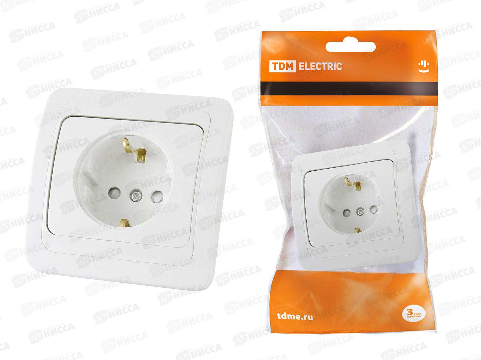 Розетка TDM cкрытой установки, заземляющий контакт, 16А белый &quotВалдай&quot, 0008