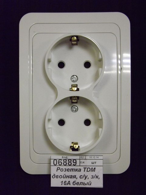 Розетка TDM двойная, cкрытой установки, з/к, 16А белый &quotВалдай&quot, 0010