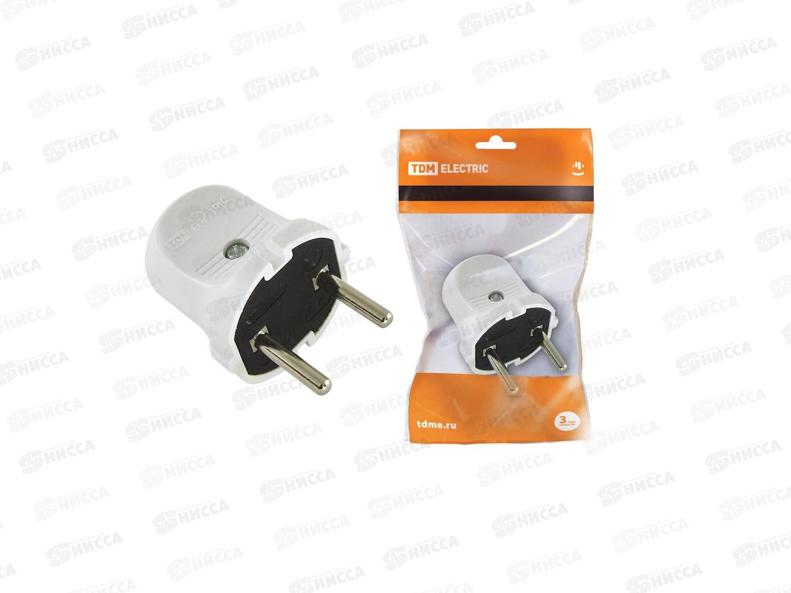 Вилка TDM без заземления белая  6А 250В *50/500