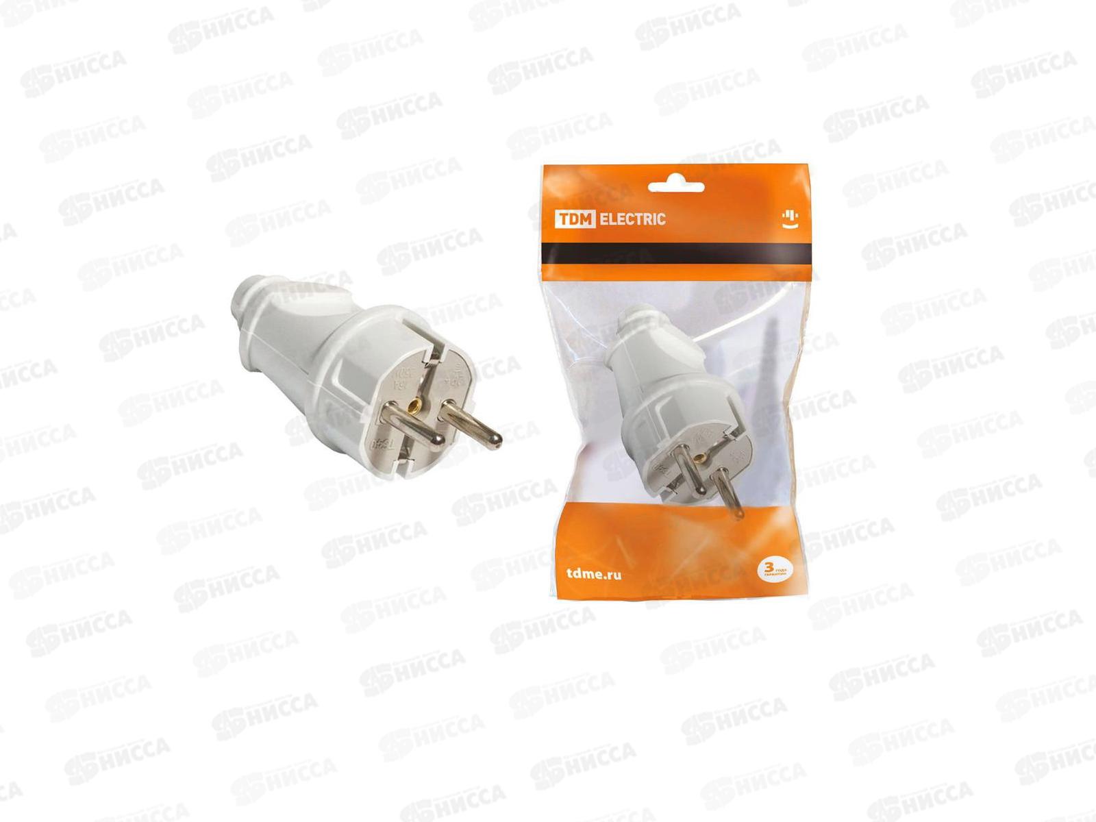 Вилка TDM прямая с заземлением белая 16А 250В, 0003 *25