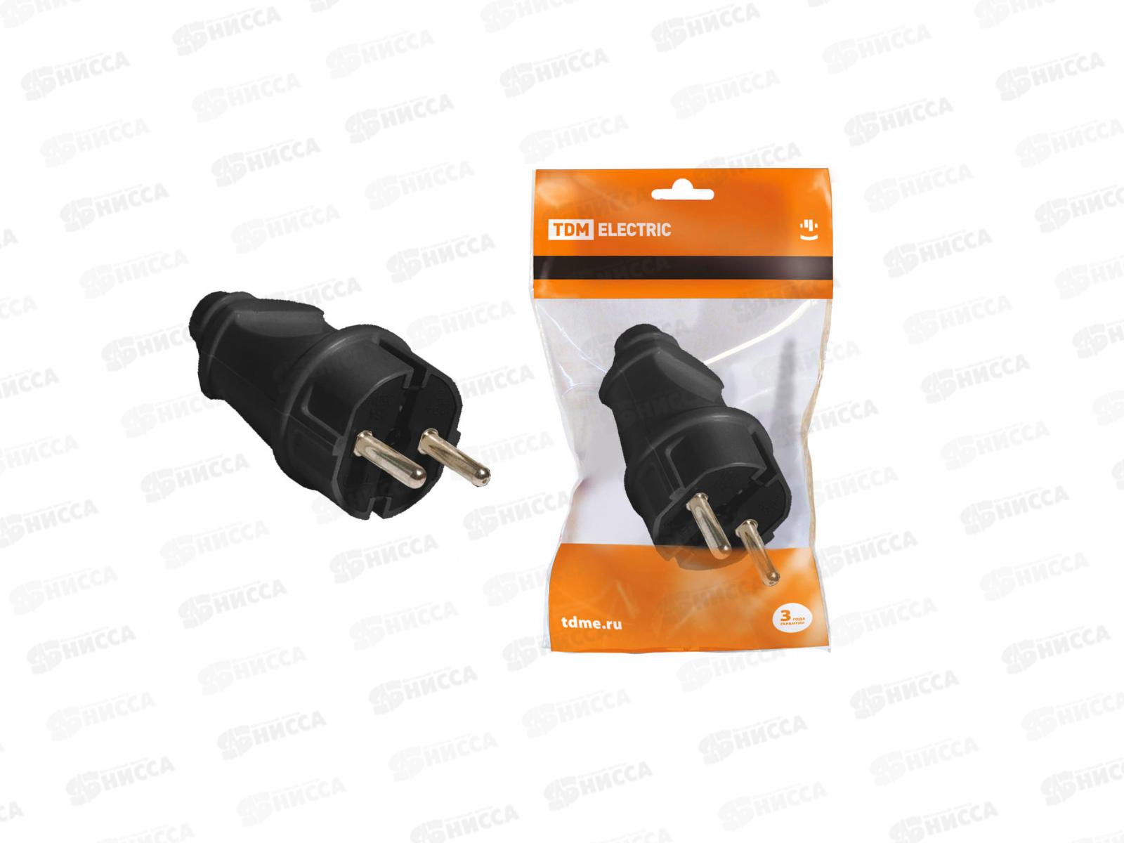 Вилка TDM прямая с заземлением черная 16А 250В *25