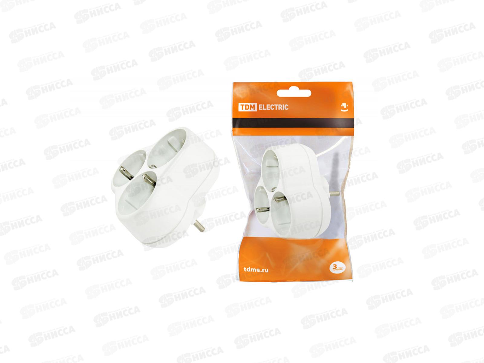 Блок на 3гнезда (тройник) 2П+З с заземлением круглый 16А 250В, 0028 TDM *10/50