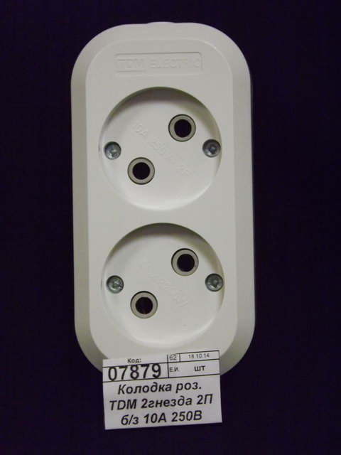 Колодка розетка TDM 2гнезда 2П без заземления 10А 250В белая, 0012 *20/160