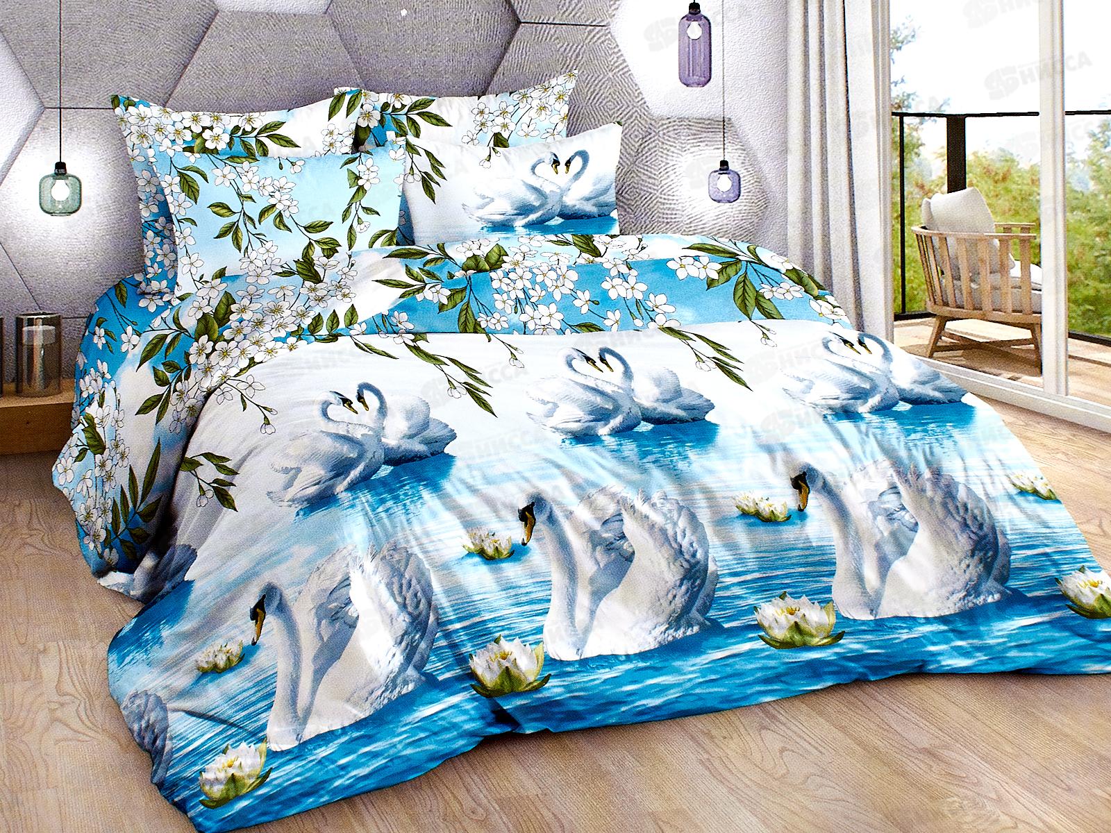 Комплект постельного белья  1.5спальный 215*150 бязь набивная,плотность125 Лебединное озеро