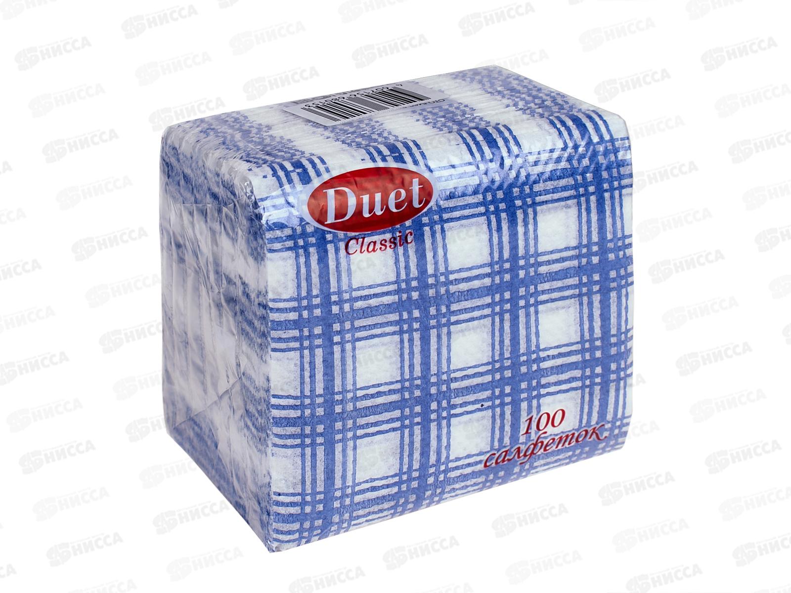 Салфетки ДУЭТ 100шт клетка синяя *50