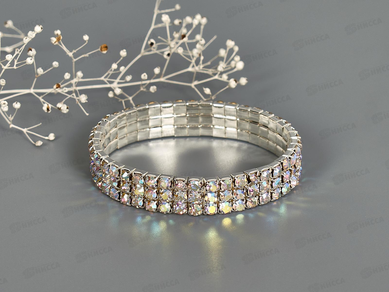 Браслет -резинка белые стразы 3 ряда