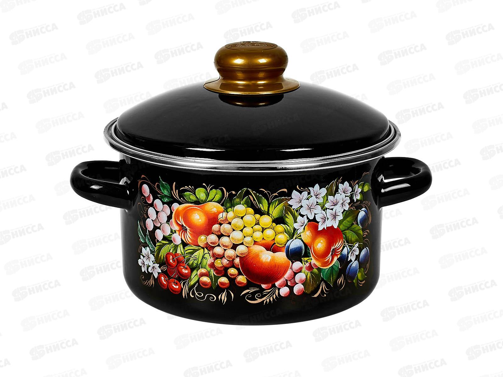 Кастрюля 2,0л эмалированная с рисунком черная 10-1610/6 Жостово