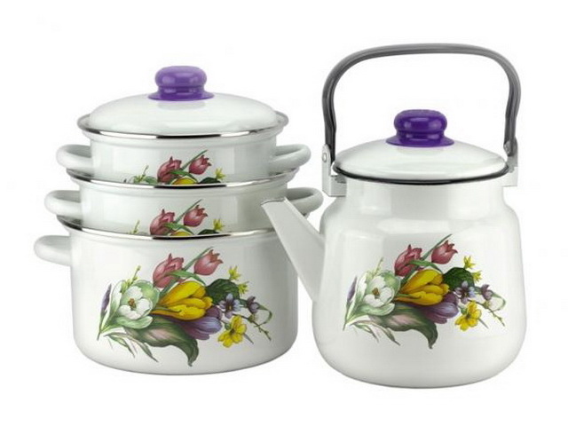 Набор кастрюль КРОКУСЫ 2-3128/4 (2л,3л,4л+чай3,5л) *1