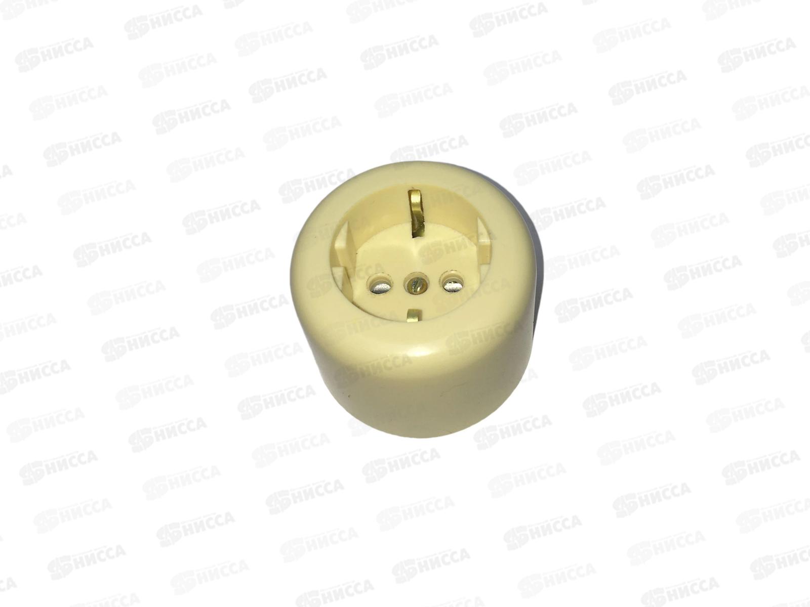 Розетка открытой установки карболитовая круглая белая заземляющий контакт РА10-011  46    *5   ш