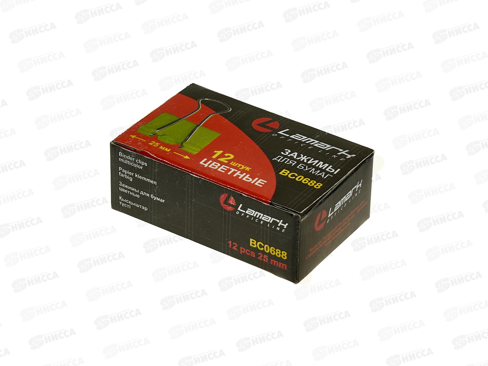 Зажим для бумаг LAMARK BC0688 25мм 12шт  неоновый, картонная упаковка *12