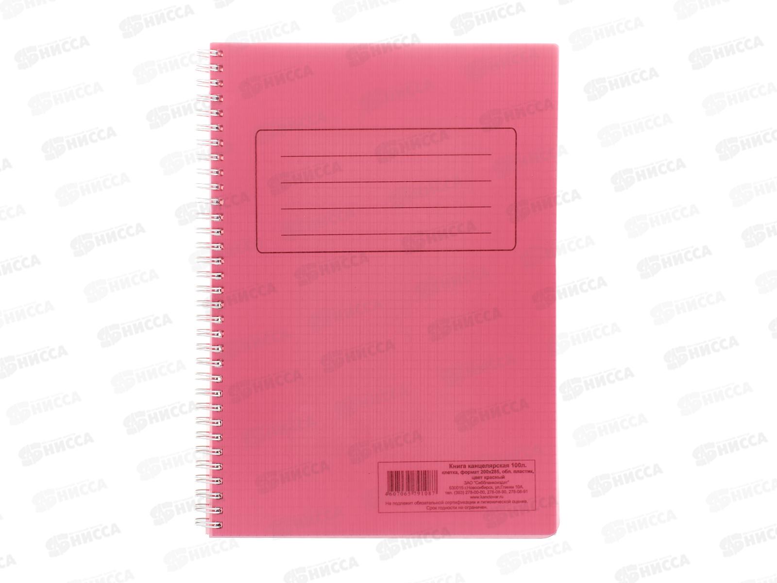 Книга канцелярская 100л клетка СБ красная пластиковая обложка, на гребне *5