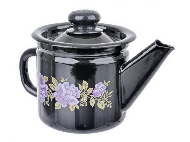 Чайник заварочный 1л декорированный черный с пластмассовой кнопкой С2707.36 *8