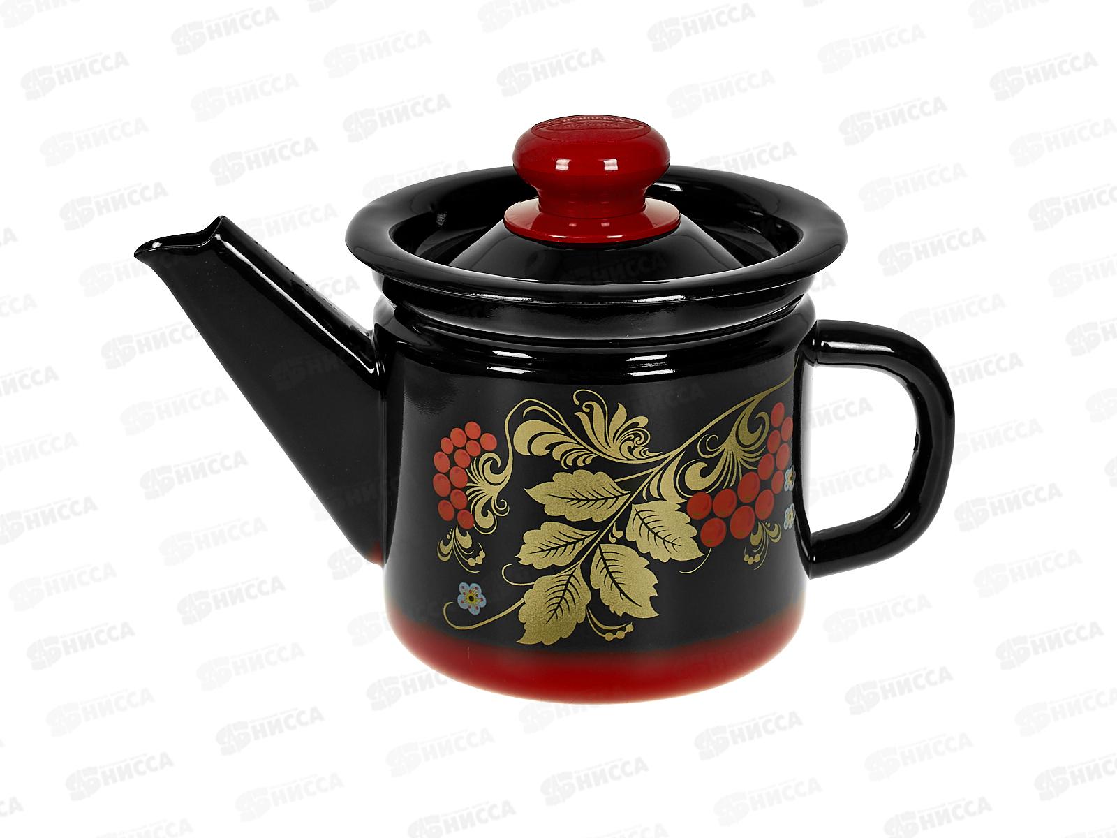 Чайник заварочный 1л декорированный красно-черный с пластмассовой кнопкой С2707.38 *8