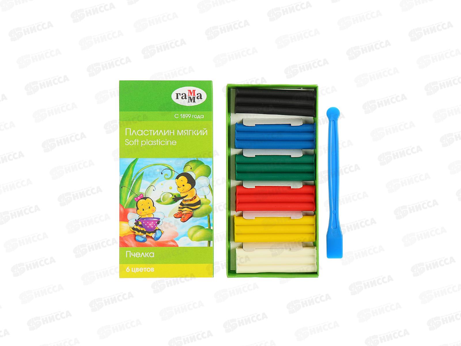 Пластилин  6 цветов  90 грамма ГАММА восковые, Пчелка, со стеком, 280029Н *57