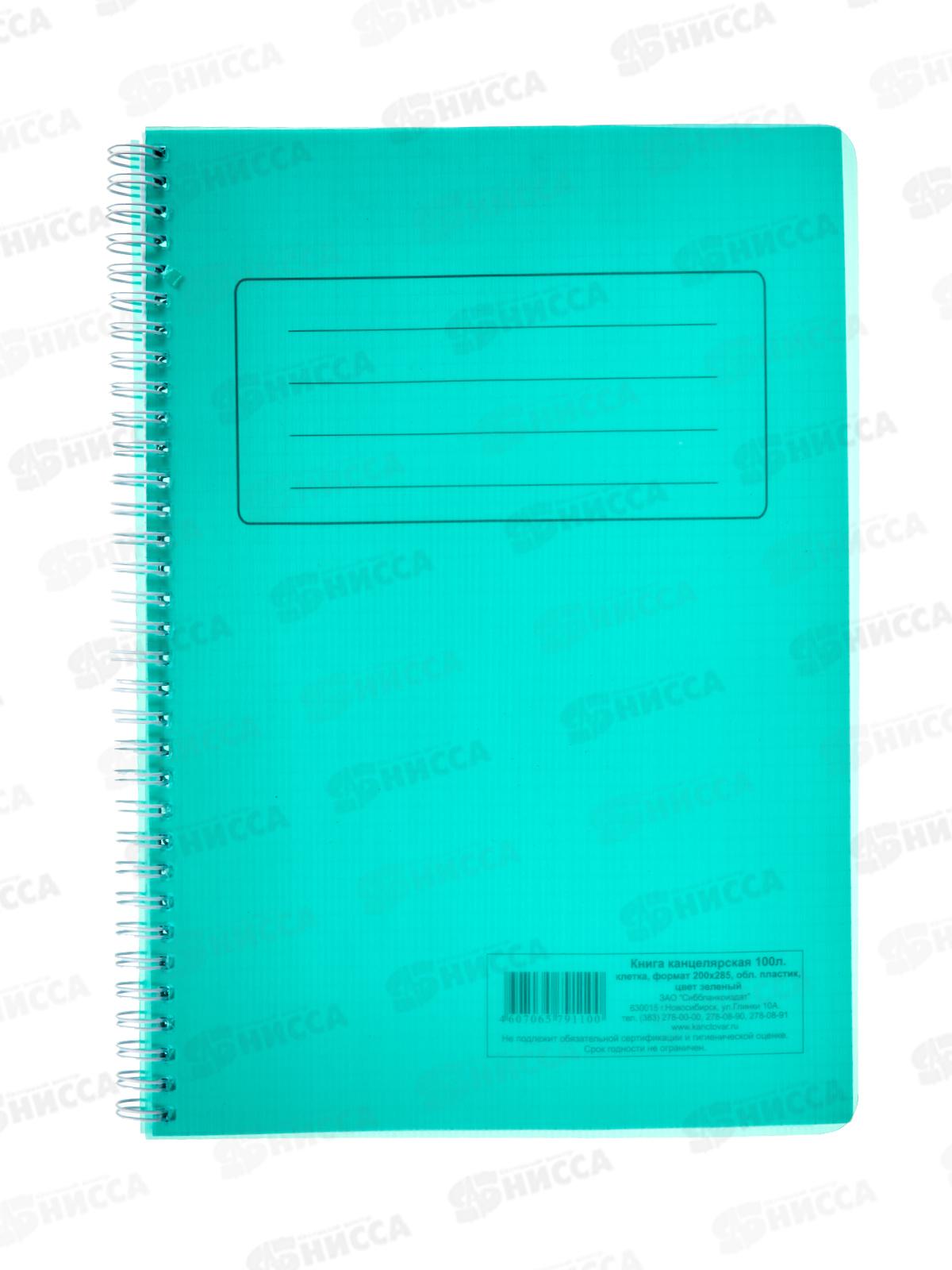 Книга канцелярская 100л клетка СБ зелёная пластиковая обложка, на гребне *5