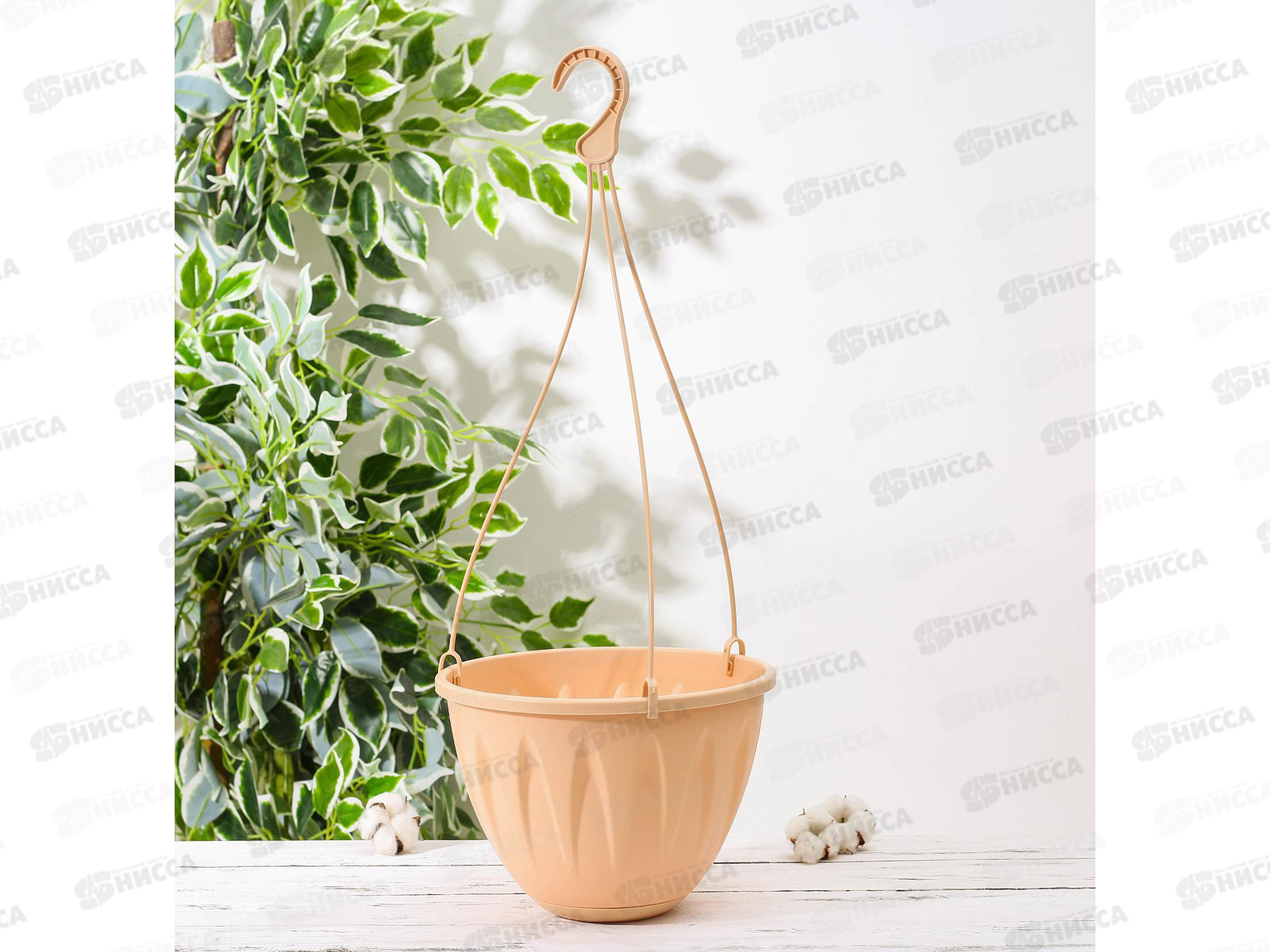 Кашпо АЛИЦИЯ подвесное D220мм с поддоном  Белая глина *25 М3115