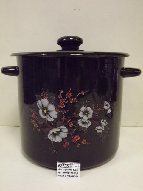 Кастрюля 5,5л цилиндрическая декорированная черная с пластиковой кнопкой С1617.36 *4