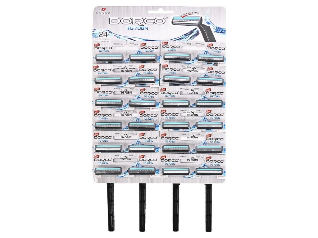 DORCO TG-708 одноразовые станки на дисплее 24 штуки с фиксирующей головкой с 2 лезвия увлажняющей полоской*240