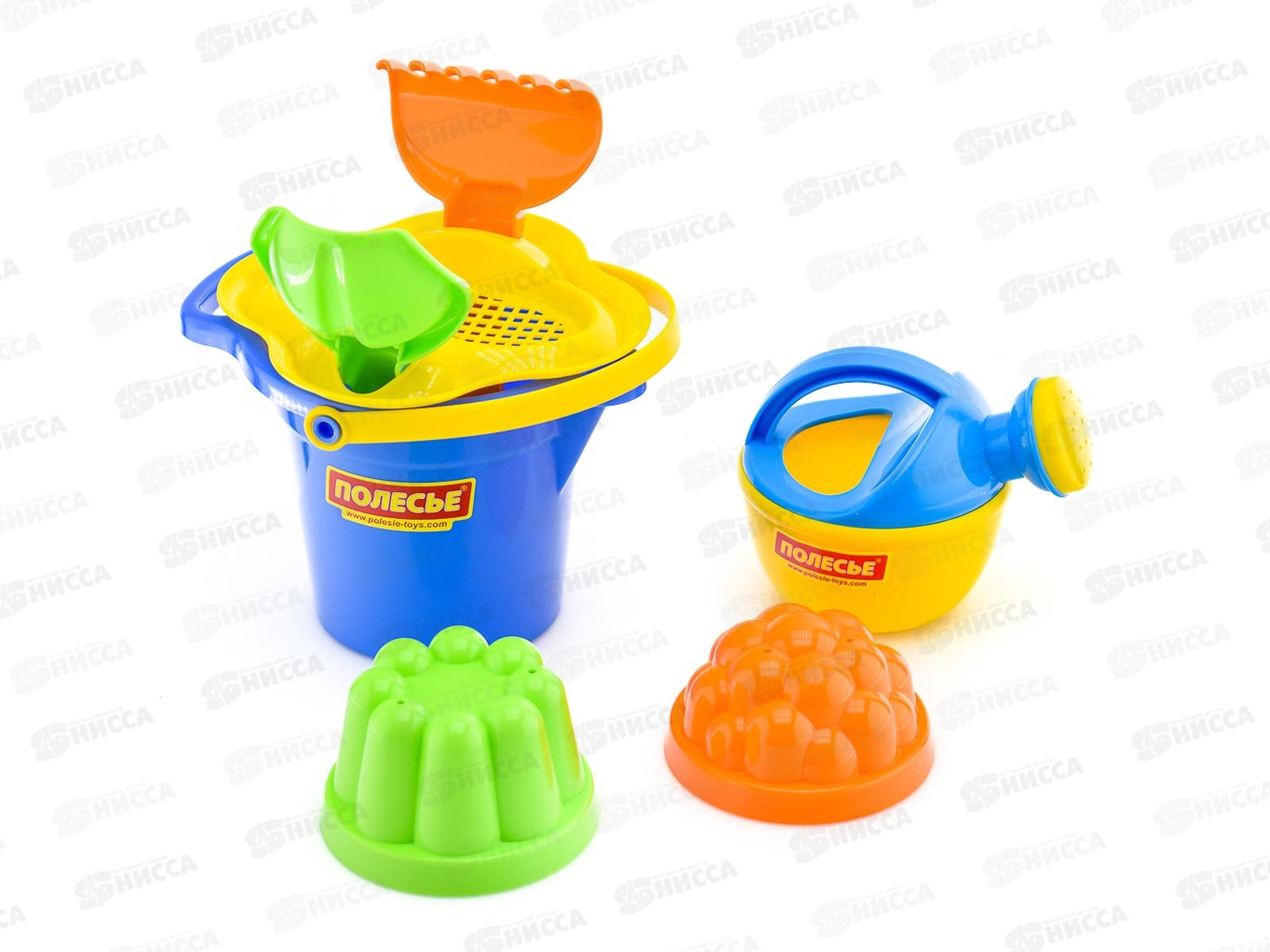 Набор песочный №349, 4917 (ведро маленькое+ситечко+совок+грабли+формы+лейка) *24
