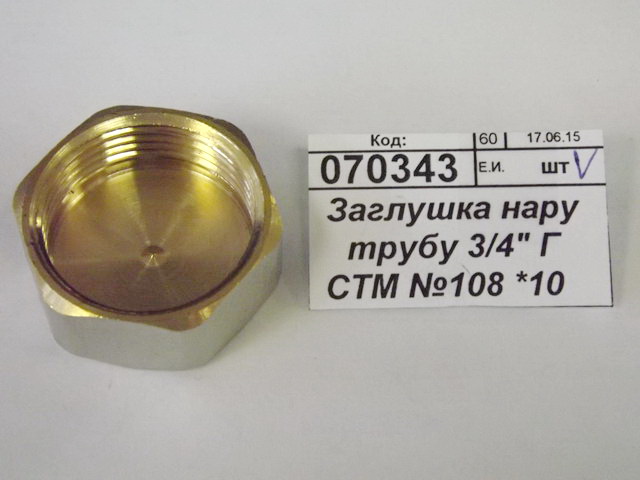 Заглушка на трубу 3/4" внутренняя резьба, СТМ *10