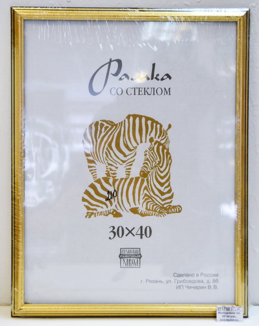 Фоторамка пластиковая 30*40 узкие, золотые полоски, 3904 золото *15