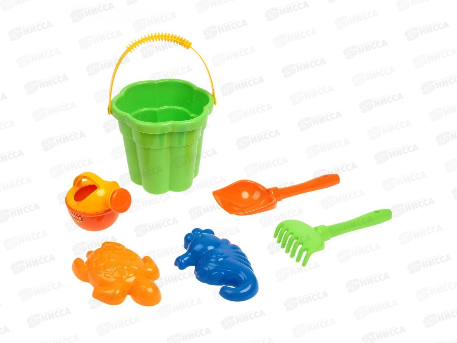 Набор песочный №309, 35592 (ведро среднее+лопатка+грабли+2формы+лейка) *12