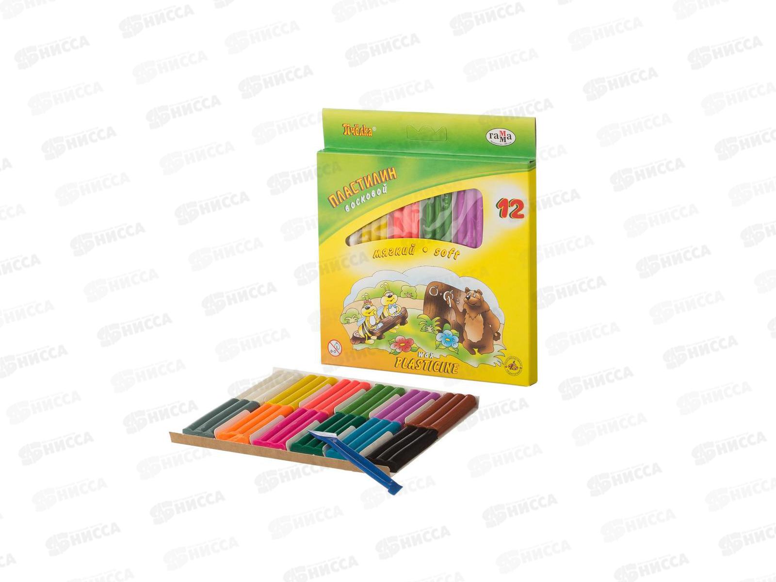 Пластилин 12 цветов 180 грамм ГАММА Пчелка, восковые ,картонная коробка, 280032Н *16