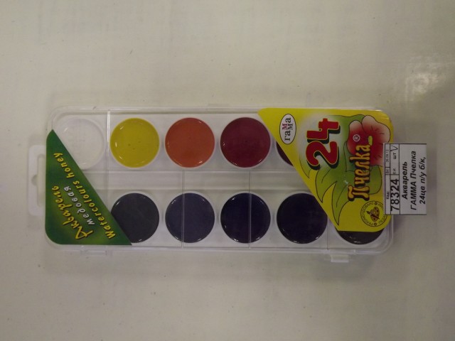 Акварель ГАММА Пчелка 24 цветов  пластиковая упаковка, без кисти, 212035 *18