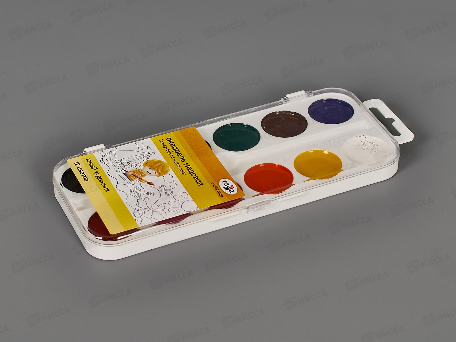 Акварель ГАММА Юный художник медовая, 12 цветов пластиковая упаковка, без кисти, 212071 *33