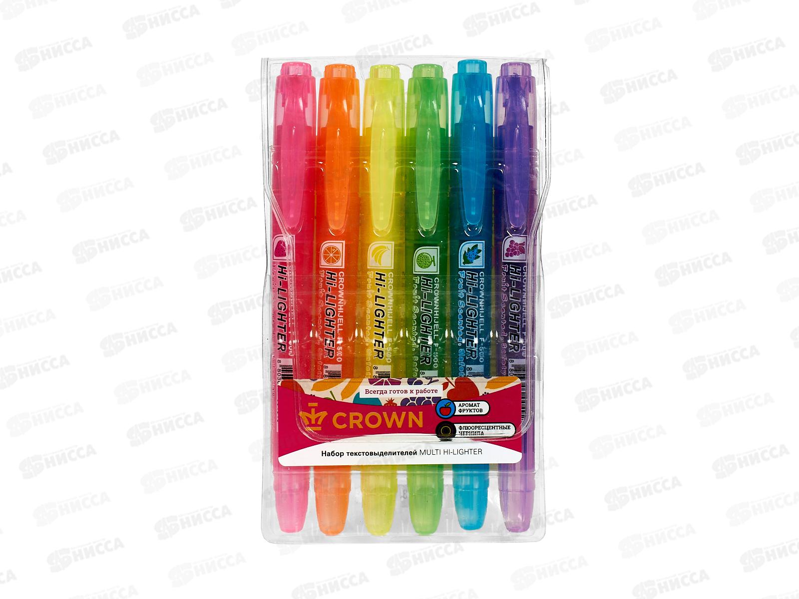 Маркеры CROWN текстовые  6 цветов , 4мм, ароматизированные , F-500-6 *24