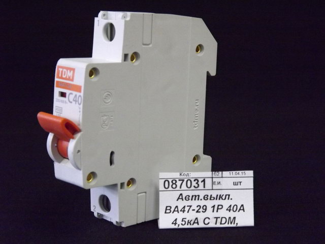 Автоматический выключатель  ВА47-29 1P 40А 4,5кА C TDM, 0078 *12/120