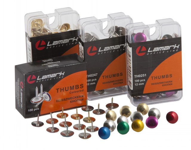 Кнопки канцелярские 100шт 12мм LAMARK картонная упаковка, никелированные, TH0246 *10/500