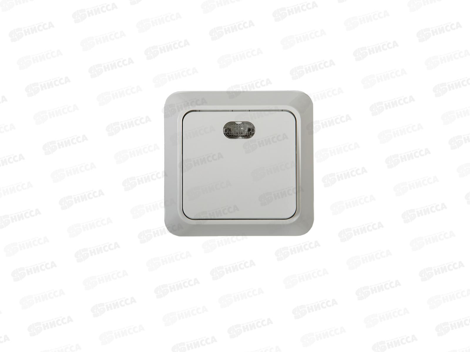 Выключатель накладной BOLLETO 1клавишный с подсветкой, белый, 7121-W *10