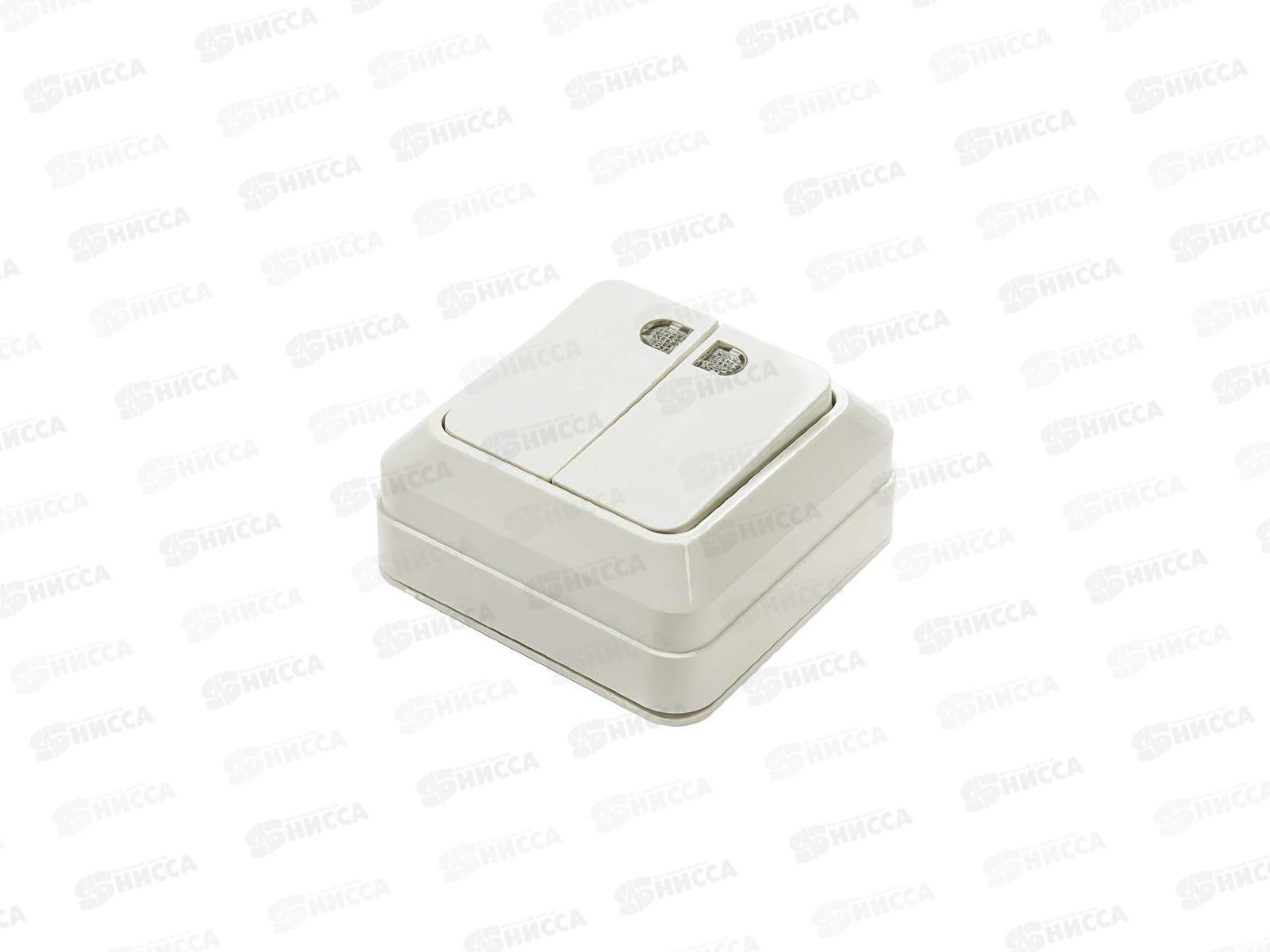 Выключатель накладной BOLLETO 2клавишный с подсветкой, белый, 7123-W(1201) *10