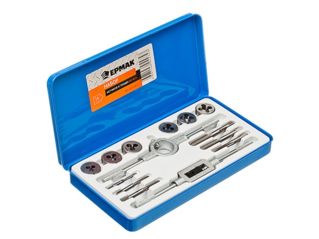 Набор метчиков и плашек 14предмета. ЕРМАК М3-М10    657-002  г