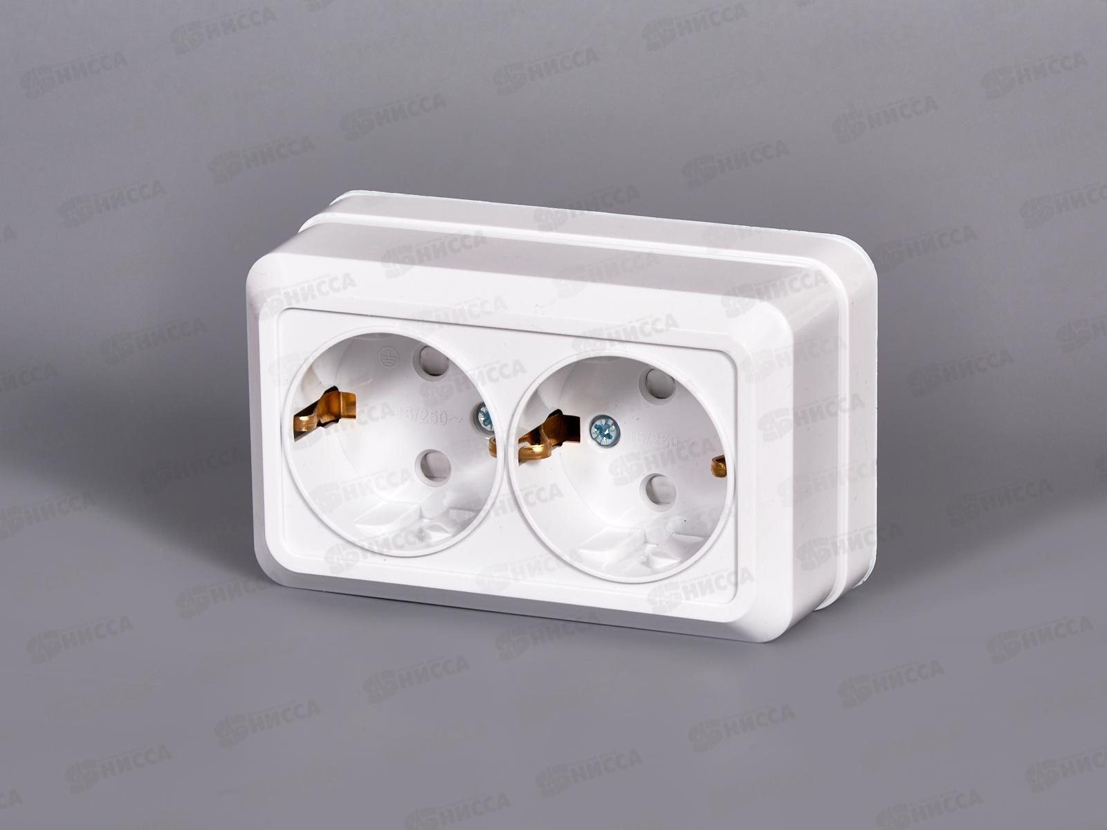 Розетка скрытой установки BOLLETO двойная, заземляющий контакт со шторками, белая, 7128x-W *10