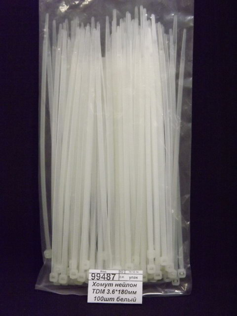Хомут нейлон TDM 3.6*180мм 100шт белый *20