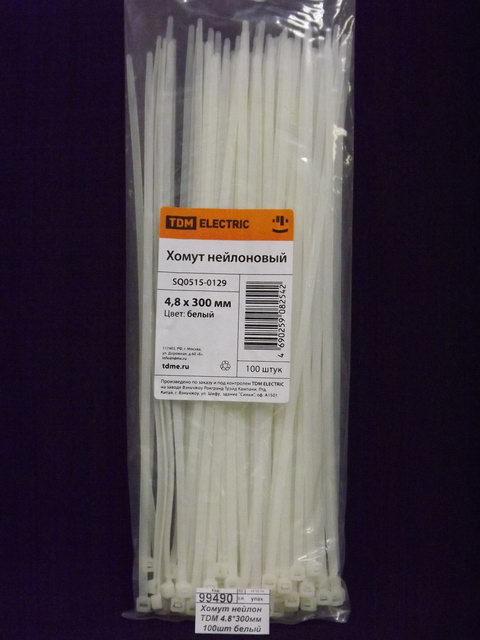 Хомут нейлон TDM 4.8*300мм 100шт белый *10
