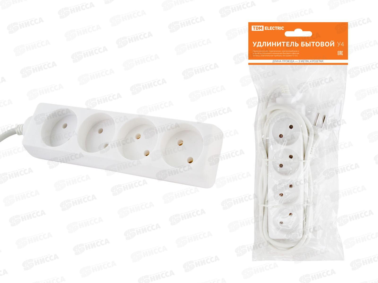 Удлинитель TDM У4 4гнезда, 3м, ПВС 2*0.75кв.мм 10А, 0211 *20