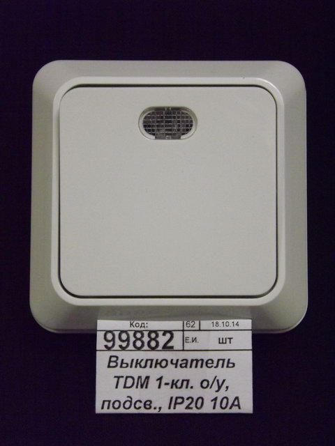 Выключатель TDM 1-клавиша, открытая установка, с подсветкой, IP20 10А белый &quotЛадога&quot, 0009 *10